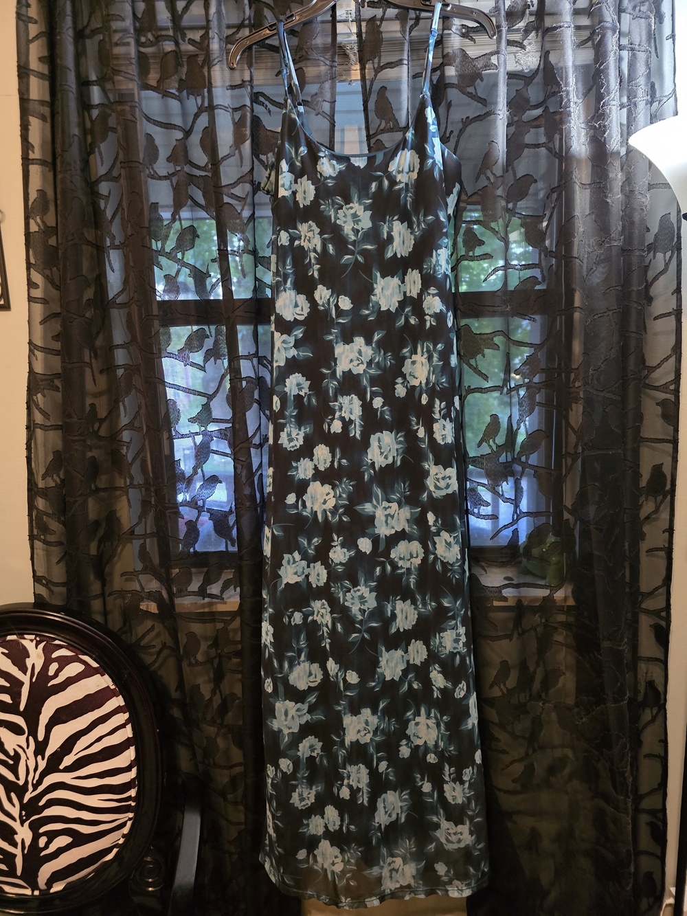 Black & Teal Floral Slip Dress